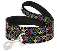 Buckle Down Pet Leash, 4 'x 1/5,1 cm, Paix Hearts Stacked Noir/Fluo