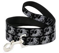 Buckle Down Pet Leash, 4 'x 1/5,1 cm, Tatouage tête de Mort Floral Noir/Blanc