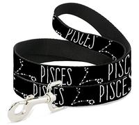 Buckle Down Pet Leash, 4 'x 2,5 cm, Zodiaque Pisces/Constellation Noir/Blanc