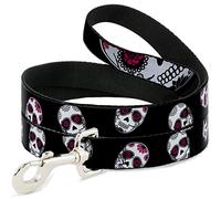 Buckle Down Pet Leash, 4 'x 3,8 cm, décalé Mort Noir/Blanc/Rose