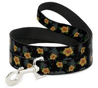 Buckle Down Pet Leash, 4 'x 3,8 cm, Fleurs d'hibiscus Noir/Vert/Orange