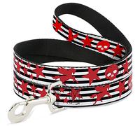 Buckle Down Pet Leash, 4 'x 3,8 cm, Rayures et étoiles Noir/Blanc/Rouge
