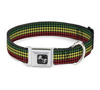 Buckle Down Pied-de-Poule Noir/Rasta Collier de Chien en Forme d'os, Large/15-66 cm