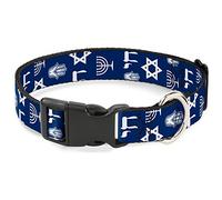 Buckle Down Plastique Clip Collar-Jewish Symbols-4 Bleu/White-1 "Wide-Fits 15-66 cm Neck-Large, Juif
