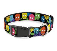 Buckle Down Plastique Clip Collier - Têtes de Mort et Fleurs Noir/Multi Couleur - 1/5,1 cm de Large - Compatible avec 9-38,1 cm Cou - Large