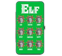 Buckle-Down Portefeuille à charnière en polyuréthane pour femme Motif elfe Buddy Vert Blanc Rouge 17,8 x 10,2 cm Elfe 17,8 x 10,2 cm Portefeuille à charnière PU Elf Buddy the Elf Mood Expressions Vert