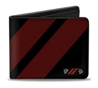 Buckle-Down Portefeuille à Deux Volets pour Homme Dodge, Dodge Rhombus Stripe Demon Hellcat Icon Noir, Rouge, Blanc, Cuir végétalien, 10,2 x 8,9 cm