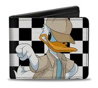 Buckle-Down Disney Portefeuille à deux volets en cuir vegan Motif Mickey et Donald Noir/blanc