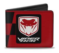 Buckle-Down Portefeuille Dodge à deux volets, logo Viper Racing à carreaux rouge et noir, cuir végétalien