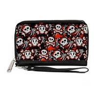 Buckle-Down Portefeuille, fermeture éclair, crâne girlie noir rouge, cuir végétalien, 19,1 x 11,4 cm, décontracté