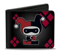 Buckle-Down Portefeuille Unisexe Chibi Harley Quinn Splits Dots/Diamonds Noir/Gris/re Bi-Fold, Multicolore, 4.0" x 3.5"