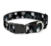 Buckle Down "Pot Feuilles/fumé Martingale Collier de Chien, Noir/Gris/Blanc, 2,5 cm Wide-Fits 15-66 cm Neck-Large