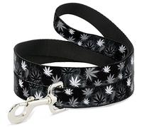 Buckle Down "Pot Feuilles/fumé Noir/Gris/Blanc Pet Leash, 6 'x 1/5,1 cm