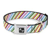 Buckle Down Rayures diagonales Blanc/Multi Couleur Collier de Chien en Forme d'os, Medium/11-43,2 cm