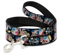 Buckle Down "Ren et Stimpy Poses Noir/Bleu/Jaune Pet Leash, 6 '-1.5 "