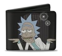 Buckle-Down Rick and Morty Portefeuille à deux volets en cuir vegan avec citations Rick et Morth Rick Get Schwifty Noir et blanc