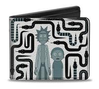 Buckle-Down Rick and Morty Portefeuille à deux volets, Rick and Morty What a Waste of Snakes Pose Blanc Noir Bleu Cuir vegan