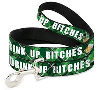 Buckle Down "St. Pat Drink Up Bitches pour/chopes à bière/trèfles empilés Pet Leash, 4 'x 2,5 cm, Verts/Blanc/doré