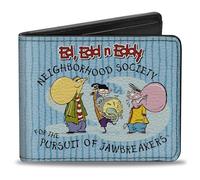Buckle-Down Warner Bros. Animation Portefeuille à deux volets, Ed Edd N Eddy Jawbreakers Pose and Title Logo Blues, cuir végétalien, 4.0" x 3.5", Décontracté