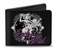 Buckle-Down Winx Club Portefeuille à deux volets, Winx Club Flora Rock Your World Pose en cuir végétalien, noir, blanc, violet