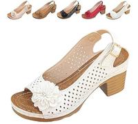 Buckled Square Heel Sandals for Women, Buckled Square Dressy Heel Summer Sandals, Low Peep Toe Slingbacks (White,42)