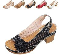 Buckled Square Heel Sandals for Women, Buckled Square Dressy Heel Summer Sandals, Low Peep Toe Slingbacks (Black,38)