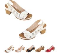 Buckled Square Heel Sandals for Women Dressy, Womens Low Slingback Peep Toe Wedge Dress Sandals Chunky Heeled Shoes 2025 (white, Adulte, 40, Numérique, Système Taille Chaussures EU, Moyen)