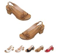 Buckled Square Heel Sandals for Women Dressy, Womens Low Slingback Peep Toe Wedge Dress Sandals Chunky Heeled Shoes 2025 (brown, Adulte, 42, Numérique, Système Taille Chaussures EU, Moyen)