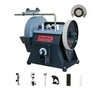 BUCKTOOL Touret à meuler à eau 90-150 W, meule 250 mm, vitesse variable | 90-160 tr/min, meule grain 220, disque cuir 200 mm, rotation réversible, support universel et accessoires inclus