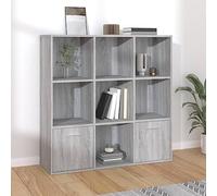 Bucmath Armoire à livres grise Sonoma 98 x 30 x 98 cm, en matériau dérivé du bois, 7 compartiments, 2 portes, organiseur cube pour livres, DVD, décoration, beaucoup d'espace de rangement, montage