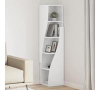 Bucmath Armoire d'angle blanche 32 x 32 x 140 cm en bois - Design fin - 4 étagères - Rangement peu encombrant pour le salon - Minimaliste et polyvalent