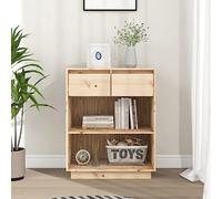 Bucmath Armoire d'appoint en pin massif - 60 x 34 x 75 cm - Non traité - Avec tiroirs et compartiments - Armoire console polyvalente pour chambre à coucher, salon, bureau - Espace de rangement stable