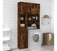 Bucmath Armoire de salle de bain, chêne fumé, 32 x 25,5 x 190 cm, en bois dérivé, avec beaucoup d'espace de rangement, résistante à l'humidité, design flexible pour votre salle de bain