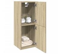 Bucmath Armoire de salle de bain, chêne Sonoma, 30 x 30 x 80 cm, en bois dérivé, avec porte, espace de rangement pour ustensiles de salle de bain, polyvalent, facile d'entretien