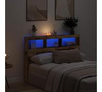 Bucmath Armoire tête de lit avec LED Vieux Bois 140x17x102 cm, Bois d'ingénierie Durable, éclairage RVB Personnalisable, Rangement spacieux, Fixation Murale, Confort et modernité