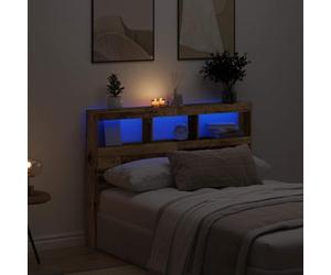Bucmath Armoire tête de lit avec LED Vieux Bois 140x17x102 cm, Bois d'ingénierie Durable, éclairage RVB Personnalisable, Rangement spacieux, Fixation Murale, Confort et modernité