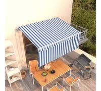 Bucmath Auvent rétractable Automatique Store banne Toile 3,5x2,5 m Bleu Blanc Aluminium Polyester résistant extérieur terrasse Balcon Jardin Patio ombrage Solaire Protection Pluie intimité Chaleur