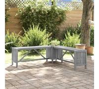 Bucmath Banc d'angle de jardin 117 cm en bois d'acacia massif gris avec pot de fleurs intégré résistant aux intempéries pour terrasse, balcon et extérieur Siège robuste