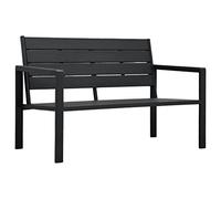 Bucmath Banc de jardin 120 cm PEHD noir aspect bois résistant aux intempéries, cadre en acier robuste pour jardin, terrasse, véranda, nettoyage facile, durable