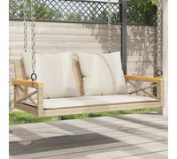 Bucmath Banc suspendu avec coussin beige, 109 x 62 x 40 cm, en polyrotin résistant aux UV, banc à bascule d'extérieur pour jardin et terrasse, charge maximale 110 kg