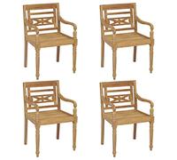 Bucmath Batavia Lot de 4 chaises en teck massif poli 55 x 51,5 x 84 cm résistant aux intempéries pour jardin, terrasse, balcon, chaises de salle à manger confortables