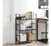 Bucmath Bibliothèque à 3 étagères, noire, 60 x 27,6 x 90,5 cm, en matériau dérivé du bois et en acier, pour livres, décoration, CD, DVD, design compact pour salon, bureau, rangement polyvalent