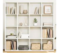 Bucmath Bibliothèque blanche 137,5 x 29 x 137,5 cm, en bois dérivé du bois, 16 compartiments, organisateur de rangement polyvalent pour livres, décoration, dossiers, utilisable comme séparateur de