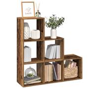 Bucmath Bibliothèque séparateur de pièce, à 3 étages, aspect bois vieilli, 99 x 29 x 99 cm, organiseur cube polyvalent avec 6 compartiments, pour salon, bureau, chambre à coucher