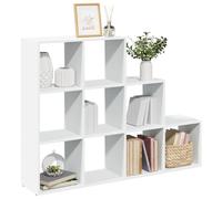 Bucmath Bibliothèque, séparateur de pièce, à 3 niveaux, blanche, 137,5 x 29 x 103,5 cm, en matériau dérivé du bois, avec 9 compartiments cubes, organisateur de rangement polyvalent pour salon, bureau