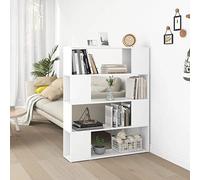 Bucmath Bibliothèque séparateur de pièce, blanche, 100 x 24 x 124 cm, à 4 compartiments, matériau en bois robuste, organisateur cube polyvalent pour cubes de rangement, idéale comme étagère à livres