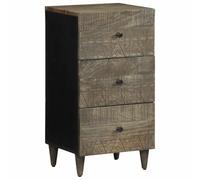 Bucmath Buffet 40 x 33 x 75 cm, en bois massif de mangue, noir, sculpté à la main, 3 tiroirs, armoire de rangement robuste, pour salle à manger, couloir, bureau, espace de rangement polyvalent
