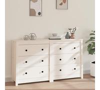 Bucmath Buffet blanc 140 x 35 x 80 cm, en pin massif, armoire de rangement polyvalente pour salon, couloir, cuisine