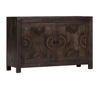 Bucmath Buffet caractéristique en bois de manguier massif, 110 x 35 x 70 cm, portes sculptées à la main, style vintage, finition naturelle, armoire de rangement polyvalente