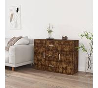 Bucmath Buffet en chêne fumé 91 x 29,5 x 65 cm, en bois dérivé du bois, avec 2 portes et 3 tiroirs, espace de rangement polyvalent pour la maison, durable